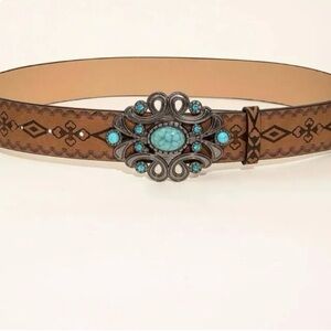 Brown Leather Belt with Turquoise Accents